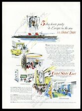 1954 SS United States ship stateroom ballroom dining salon playroom US Lines ad picture
