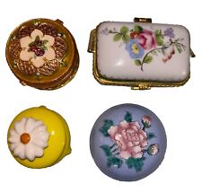 4 Floral Trinket Boxes Round & Rectangular 2 w/ Hinges 2 w/ Loose Tops VTG picture
