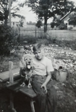 c.1940's Cocker Spaniel Farm Boy Picnic Dog Fashion Vintage Photograph picture
