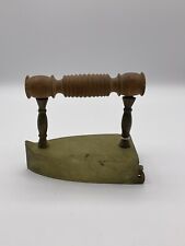 Vintage Antique Brass Hot Coal Flat Iron Press With Wood Handle picture