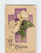 Postcard A Happy Easter with Lilies Cross Embossed Art Print picture
