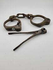 Antique 1899 Shackles Handcuffs W Key padlock jail W Civil War Bullet Mold As-is picture