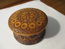 VINTAGE TREENWARE CZECH DOME TOP ROUND WOOD CARVED BOX W/LID picture