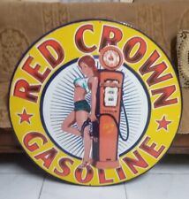 Red Crown Gasoline  Porcelain Enamel Heavy Metal Sign 30 incehs  Single Side picture