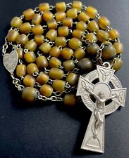 Vintage Dyed  Irish Cattle Horn Pro Deo Et Hibernia Rosary, Celtic Crucifix picture