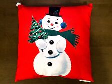 Transpac Retro Style Red Snowman Pillow 2022 15” X 15” NEW picture