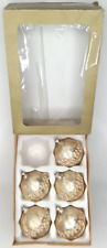 Christmas Ornament Gold Glass Set Of 5 With Box 1950s Mid Century Holiday Decor picture