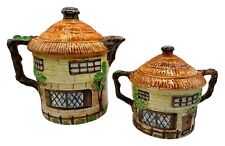Vintage Beswick Ware Ceramic Cottage Creamer And Sugar Set with Lids England picture