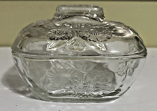 Vintage Square Glass Floral Daisy Candy Trinket Dish w/Lid picture