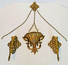 Vintage Homco 4 Piece Wall Pocket Planter w/ Medallion Chains Sconces Wall Decor picture