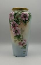 T&V Limoges France Hand-Painted Vase with Pink Floral Design, Signed by Zehnder picture