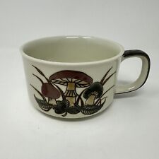 Vintage Mushroom Soup Mug Ivory Brown Red Handle Ceramic 70s Style picture