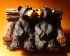 BLACK BEAR COUPLE KISSING ON CABIN PORCH PARK BENCH Faux Wood Carved Figurine picture