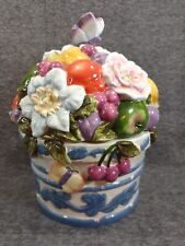 Pamela Glidding CIC Rare Vintage Cookie Jar Flowers Fruits Butterflies Ceramic  picture