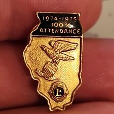 Vintage Pin 1974-1975 Lions Club 100% Attendance Gold Pin-Back picture