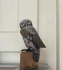 HAND CARVED AND HAND PAINTED OWL ON TREE STUMP**3” HIGH picture