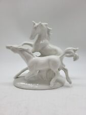 Vintage Lippelsdorf White Ceramic Wild Horses Running Figurine 5.5