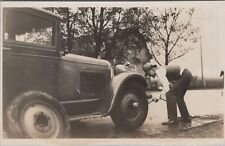 RPPC Postcard Man Putting Air in Tires Antique Car 1929 San Diego CA  picture