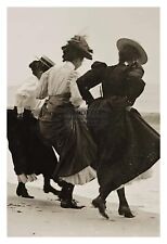 THREE GIRLS PLAYING ON THE BEACH IN FORMAL DRESSES 1895 4X6 PHOTO picture