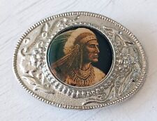 Vintage Silver Color Native American Indian Chief Headdress Picture Belt Buckle picture