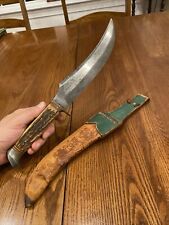 Original Buffalo Skinner GC CO Germany Large Curved Knife & Sheath Vintage 13.5