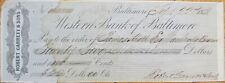 Robert Garrett & Sons, Baltimore, MD 1858 Check, Western Bank of Baltimore picture