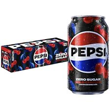 Pepsi Zero Sugar Wild Cherry Soda Cola 12 Pack Soft Drinks Soda Red Pepsi 12oz  picture