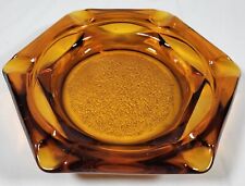 Vintage MCM Amber Glass Hexagon Cigar/Cigarette Ashtray 6 Sided Mid Century  picture