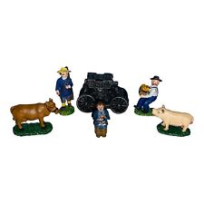 Vintage Lot 5 IRS IRL China Pewter Farm Metal Figurines Pig Cow Stagecoach A214 picture