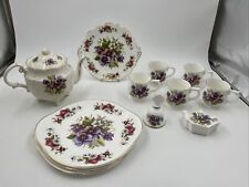 CROWN DORSET Tea Set Lot PURPLE PANSY & GOLD Teapot Cups Bag/Cake Plate & Bell picture