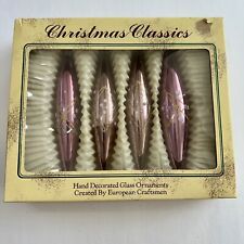 Vtg Glass Christmas Classics Ornaments Purple Icicle Painted Set Of 4 Torpedo picture