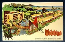 Postcard Waikikian Hotel Hawaii Tiki Gardens Polynesian Buildings Tahitian Lanai picture