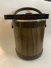 Vintage Retro Atapco Faux Wood Grain Ice Bucket Chrome Lid Barware W/Tongs picture