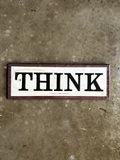 1960s Vintage THINK IBM Corporation Wood Wall Sign Laminated Promo Plaque 14”x5