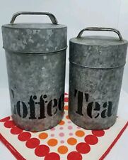 Vintage Galvanized Metal Coffee Tea Canister Set picture