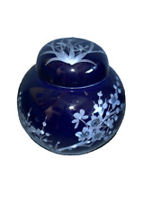 Vintage 1985 Asian Cobalt Blue White Floral Lidded Ginger Jar Porcelain Ceramic picture