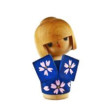 Kokeshi Wood Doll Painted Pyrography Japan Girl Vintage Collectible picture