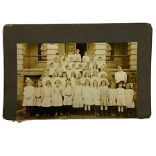 Antique Photograph Primary School Group with Teacher Black White on Card c1910s picture