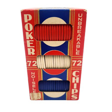 Vintage Unbreakable Noiseless POKER CHIPS Set  Red-White-Blue #72 picture