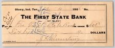Olney, Okla. Indian Territory 1905 First State Bank Check - Ghost Town picture