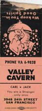 VINTAGE MATCHBOOK COVER. VALLEY CAVERN. SAN FRANCISCO, CA. picture