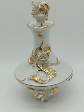 Lefton Porcelain Perfume Bottle w/Stopper White Raised Floral Design Gold Trim picture