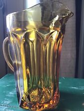 Vintage Amber Glass Pitcher Anchor Hocking Fairfield Pattern 8” Fall Autumn 50’s picture