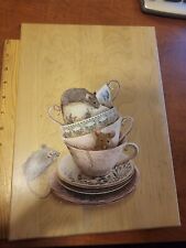 OOAK Vintage/Antique Breadboard with Teacups & Mice (Mousels) Sleepy Fox Folkart picture