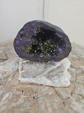 1.78lb Large Purple Geode Open Crystal Quartz W/Selenite Base  picture