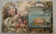 Happy Birthday CALENDAR CLOCK  girl angel mailbox MECHANICAL NOVELTY  1910c picture