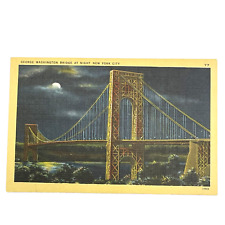 Vintage George Washington Bridge at Night New York City Linen Postcard picture