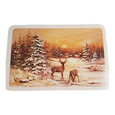 Vintage Christmas Deer Postcards Gibson Betty Moore Lot of 2 Winter Snowy Scene picture