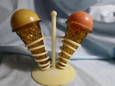 Vintage 1974's Made in Hong Kong Salt & Pepper Shakers Ice Cream Cones /Stand* picture