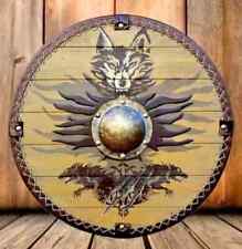Viking Shield wooden shield Battle-Ready Fenrir Wolf Design Viking Shield Gift picture